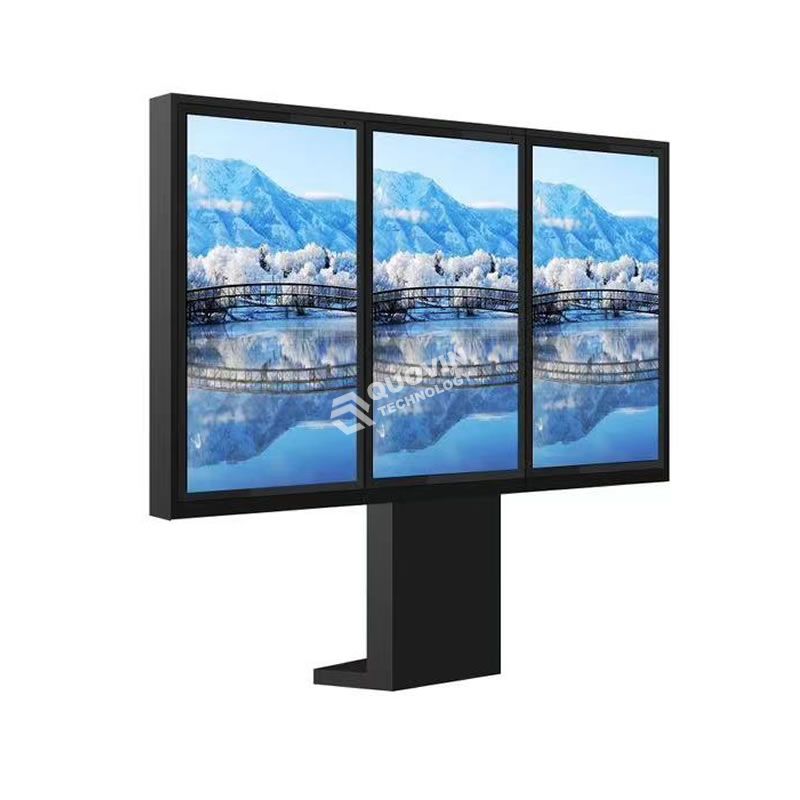 Triple Screen Outdoor Advertising Display | Optical Bonded Weatherproof Totem | High-Impact Floor Standing Signage